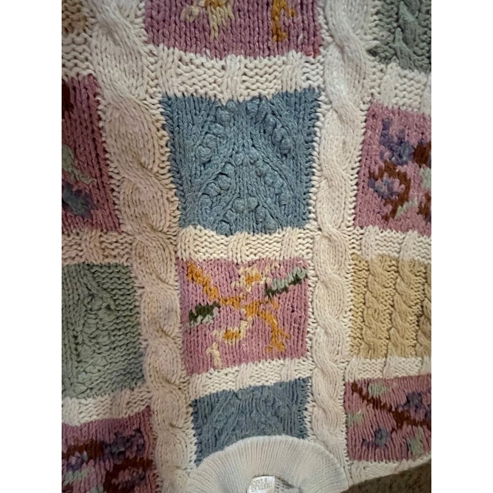 Vintage 90s Needles & Yarn Sweater Womens M Patchwork Floral Knit Korea - Picture 5 of 16